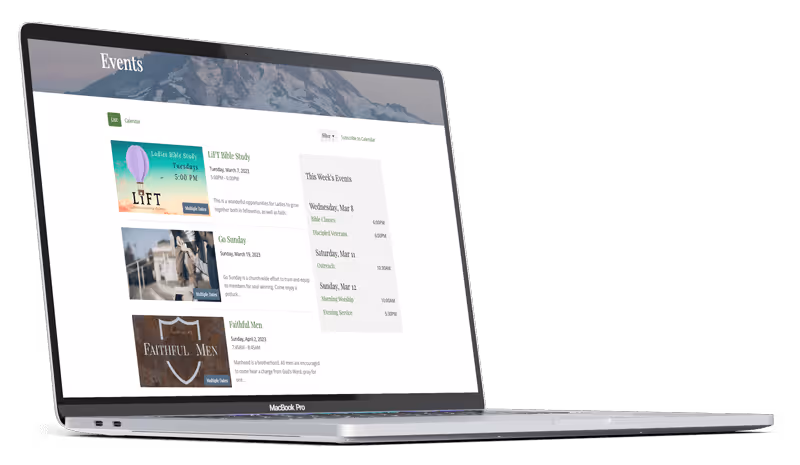 events screenshot on laptop