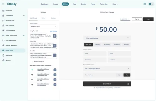 Giving form admin screenshot