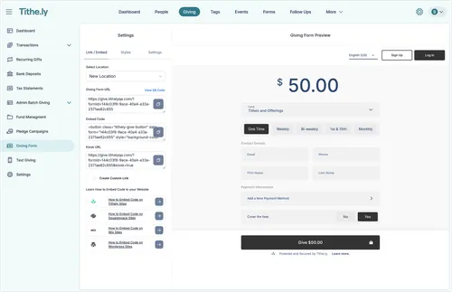 Giving admin page screenshot