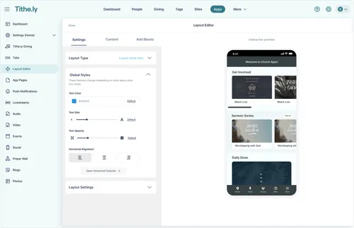 Tithe apps layout screenshot