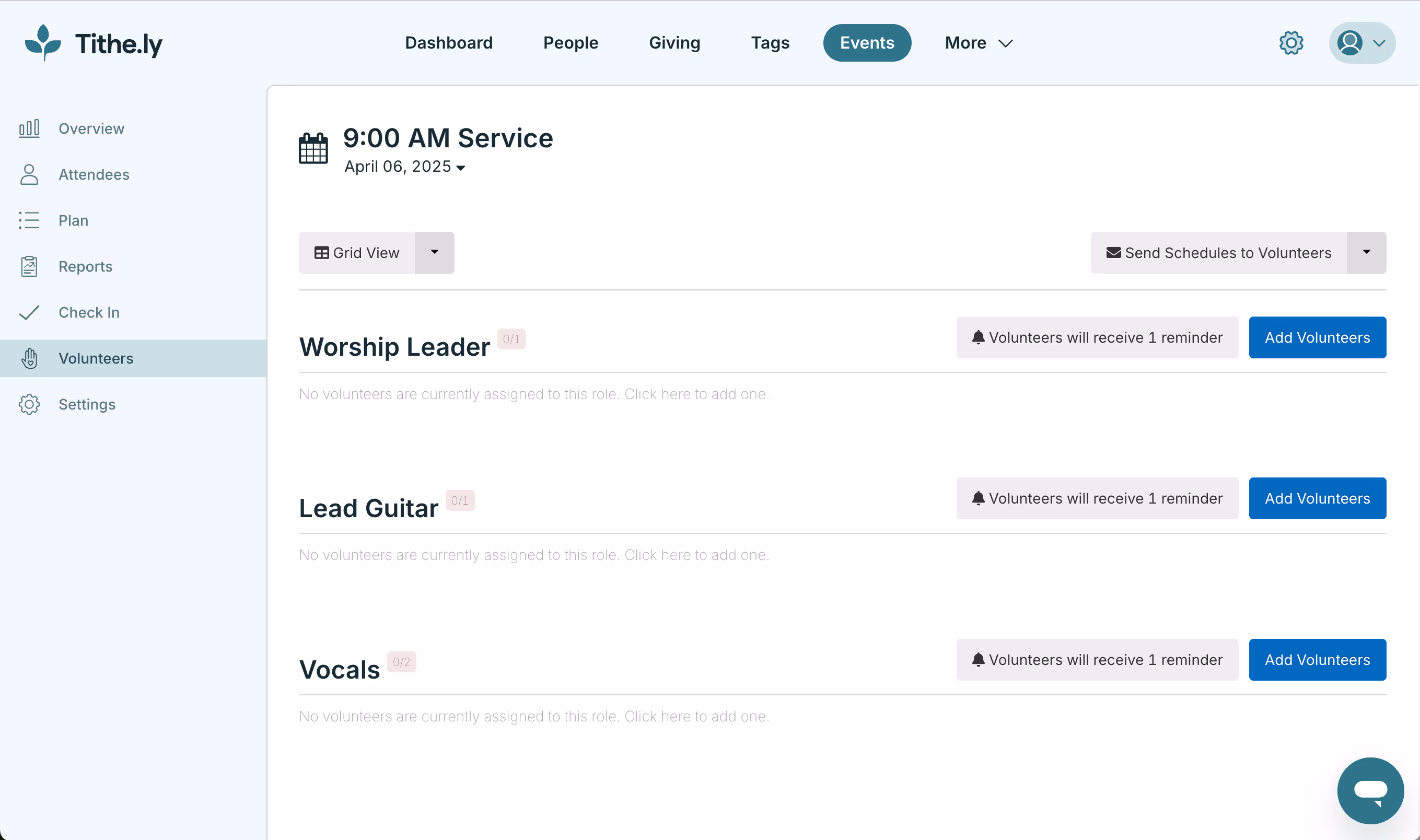 services dashboard screenshot
