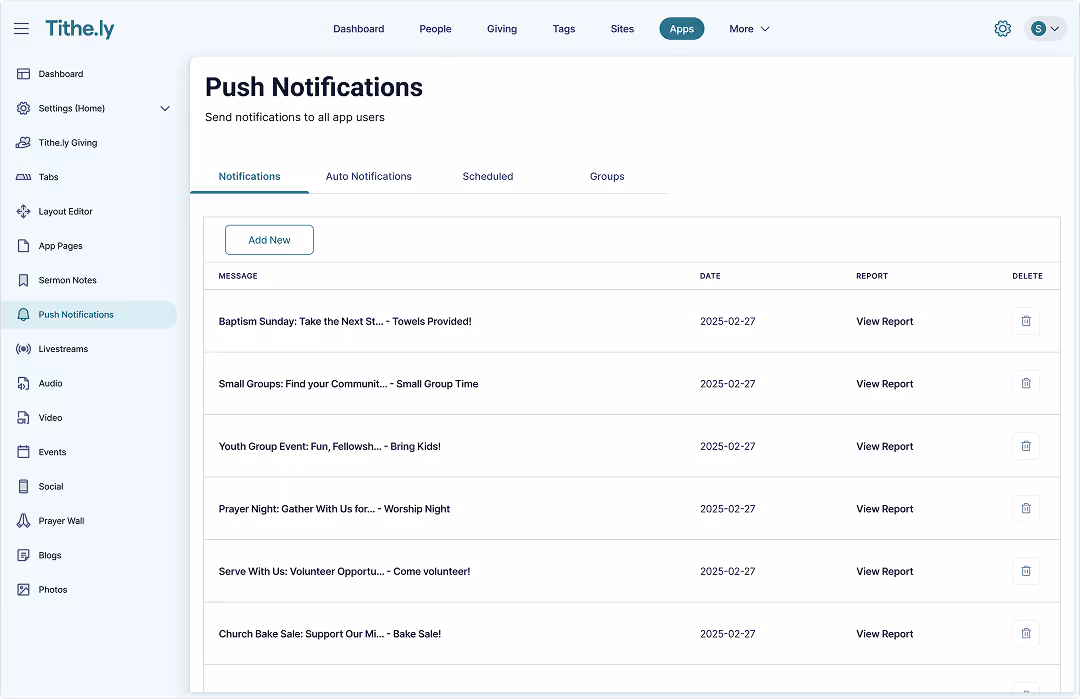 church app push notifications