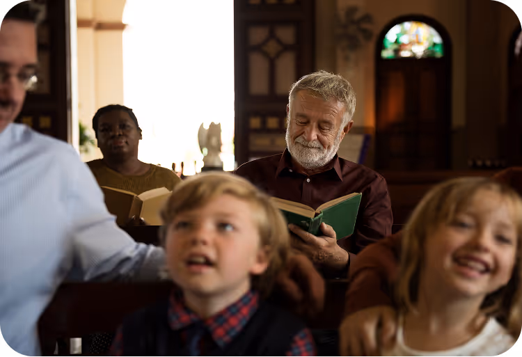 family singing in church