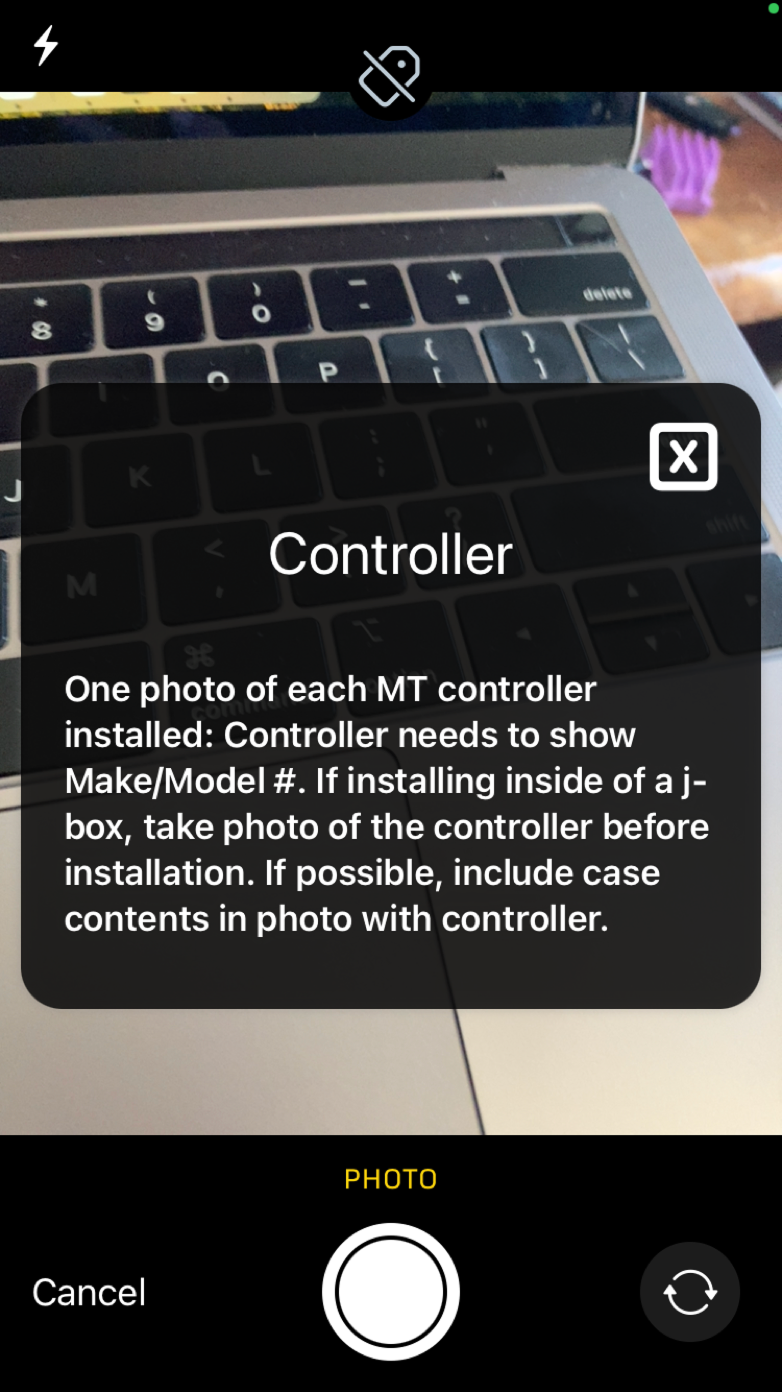 Contractor's camera view with instruction popup