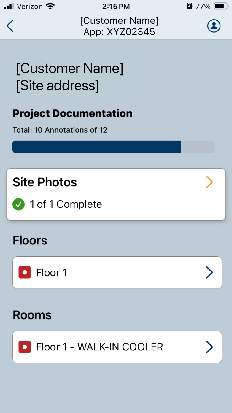 Phone screen showing the landing page of the Capture app, with customer information blocked out