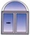 Horizontal sliding window with top arched window above.