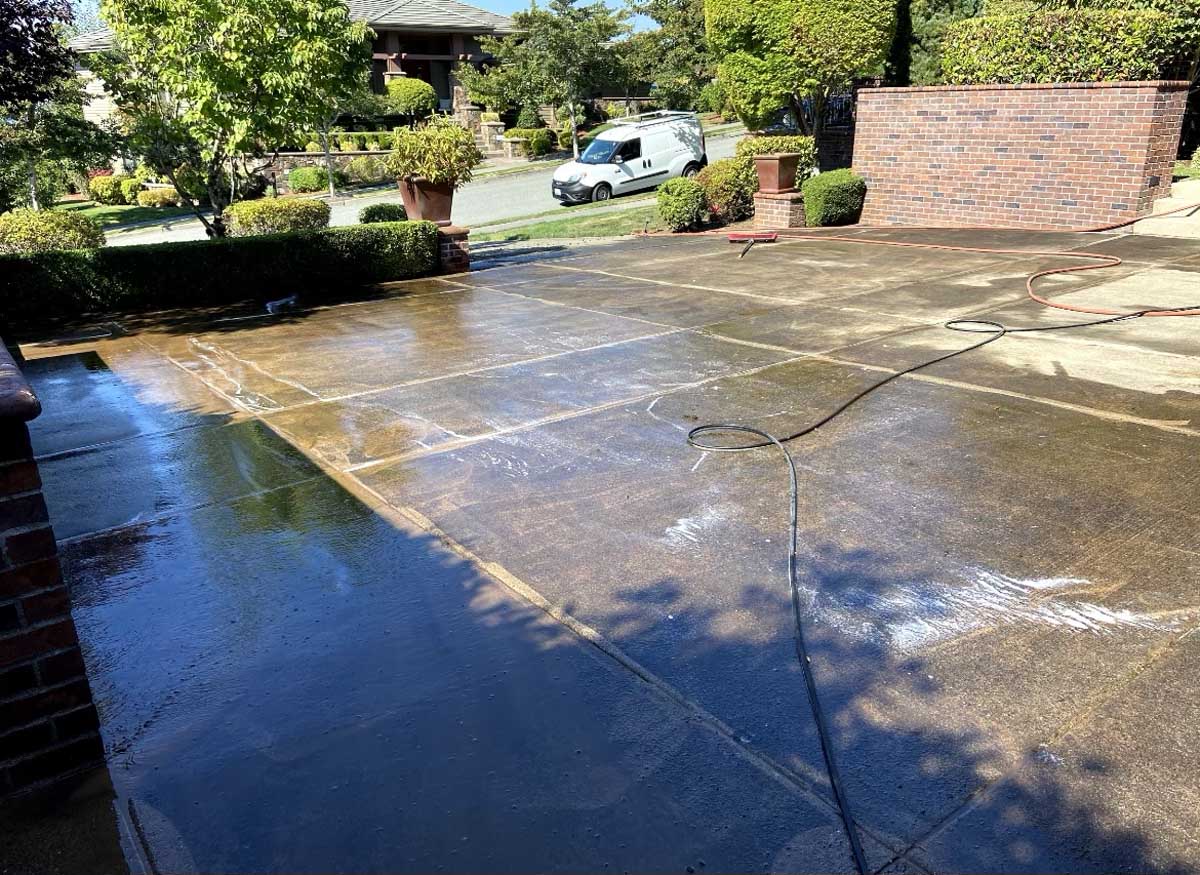 Pressure washed driveway