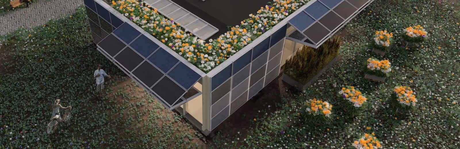 panneaux solaires intégrés aux facades d'un bâtiment