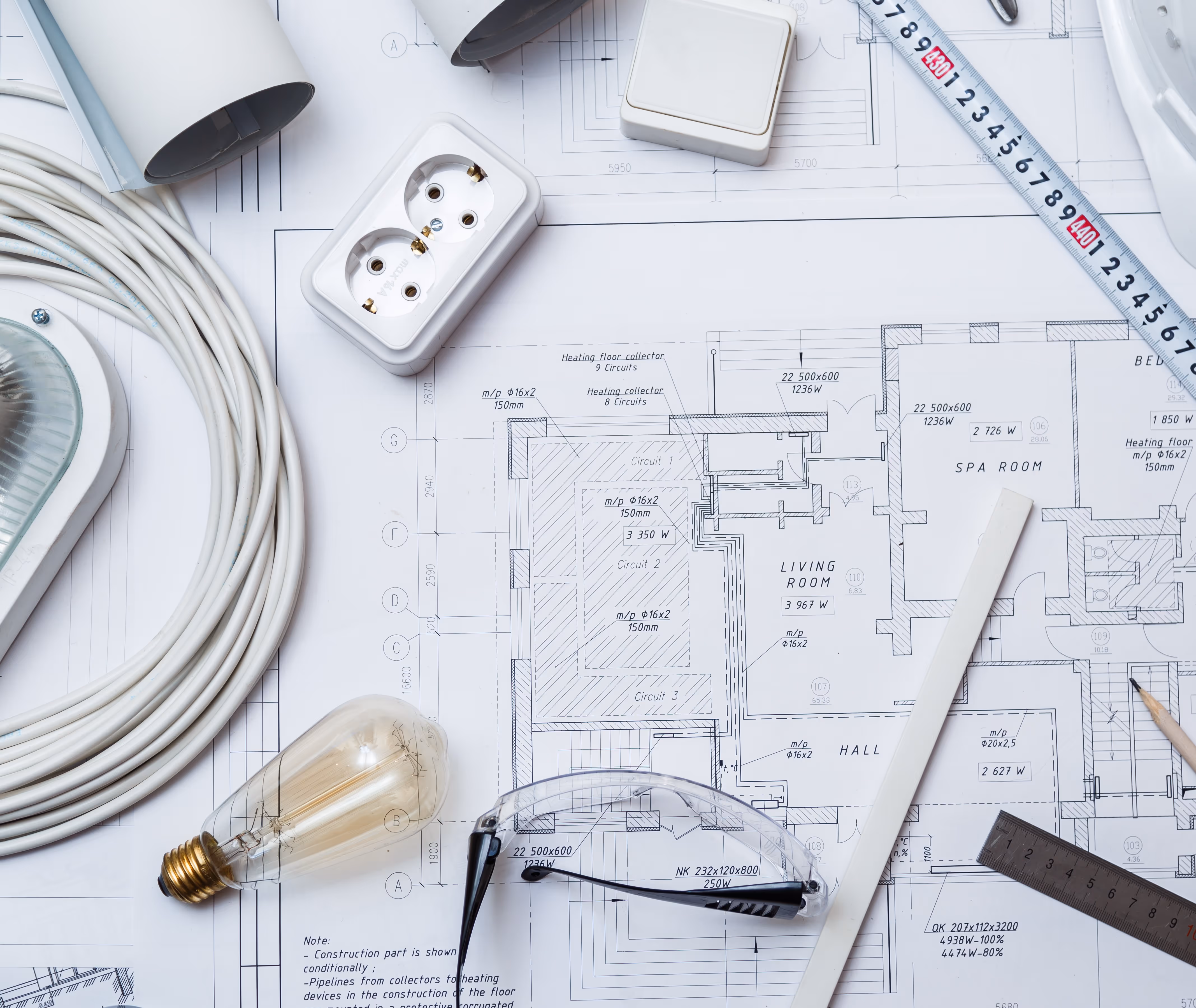 Photo  design et analyses des ingénieur avec des plans de maison
