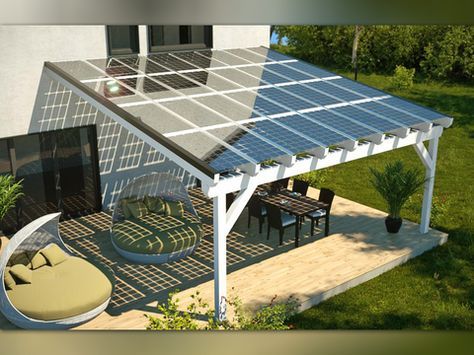 photo d'une pergolas ou parking solaire avec des panneaux solaire. système esthétique et lier à la BIPV. 