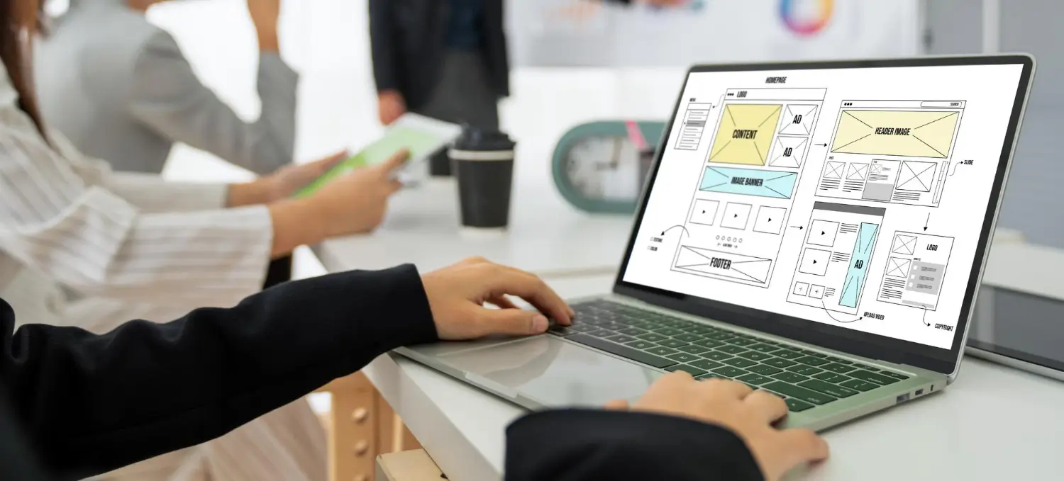 Landing page design wireframe showing website layout and content structure