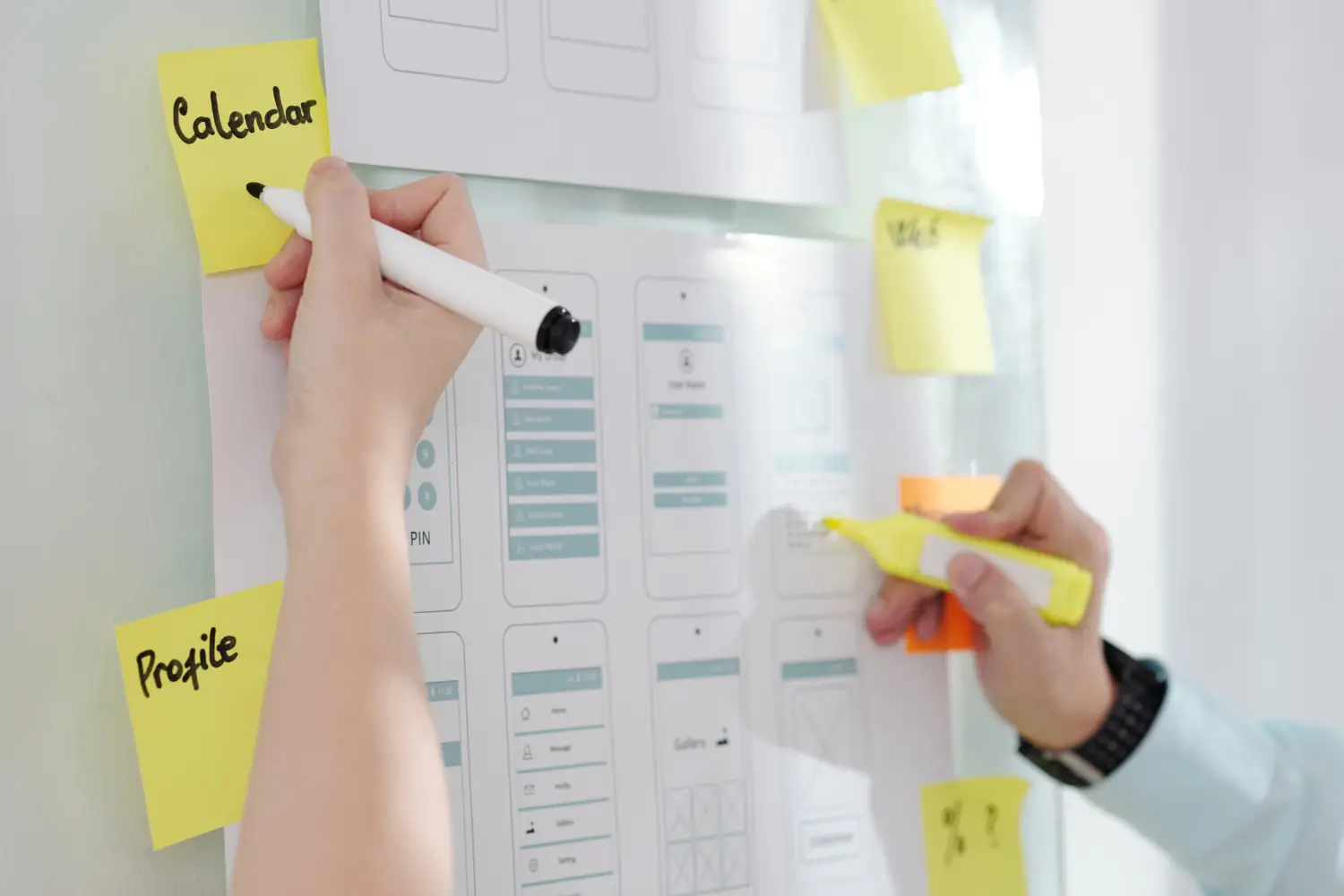 UX audit and user experience review with mobile interface wireframes