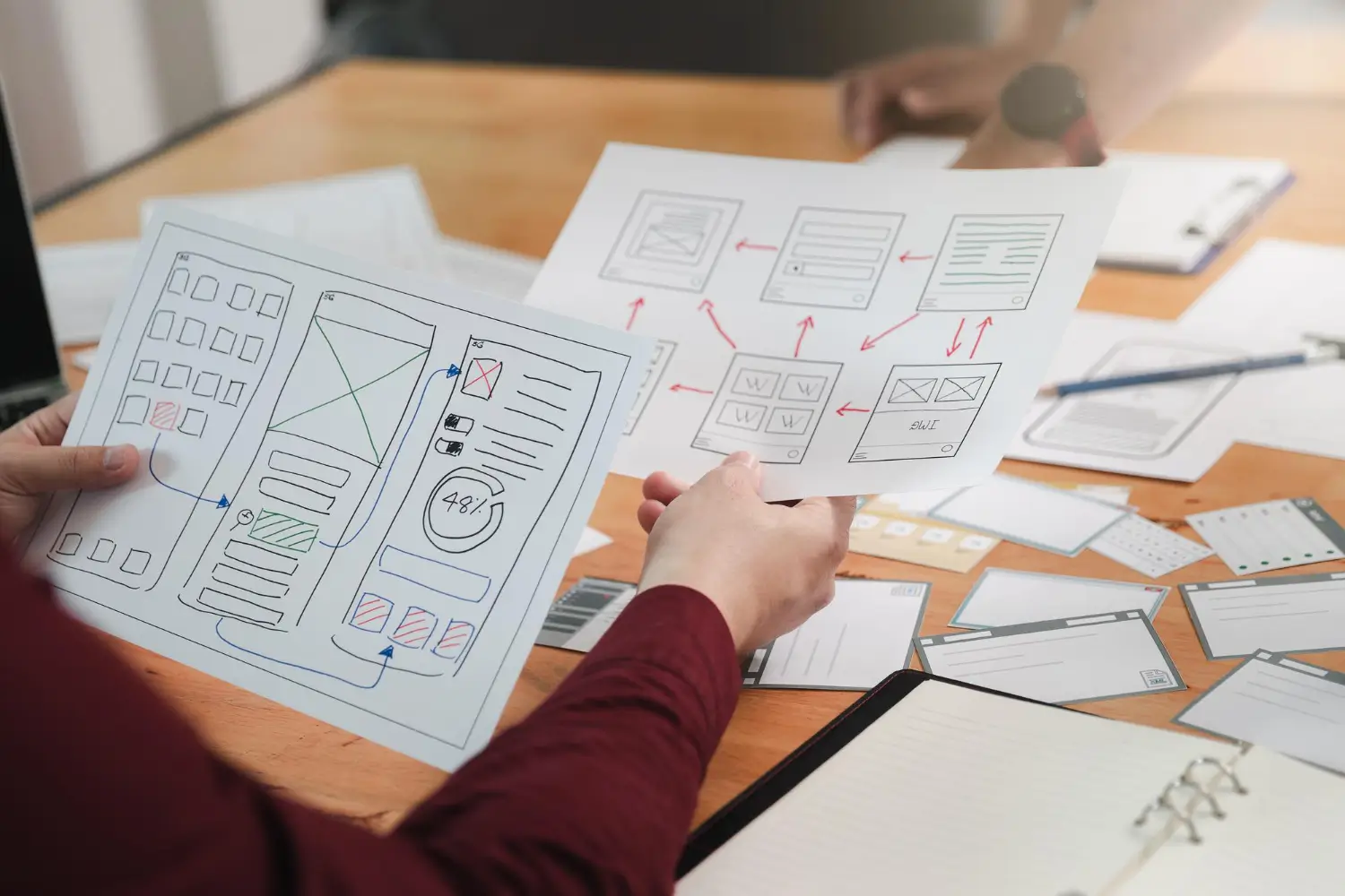 Mobile app design wireframes and user interface sketches for app development