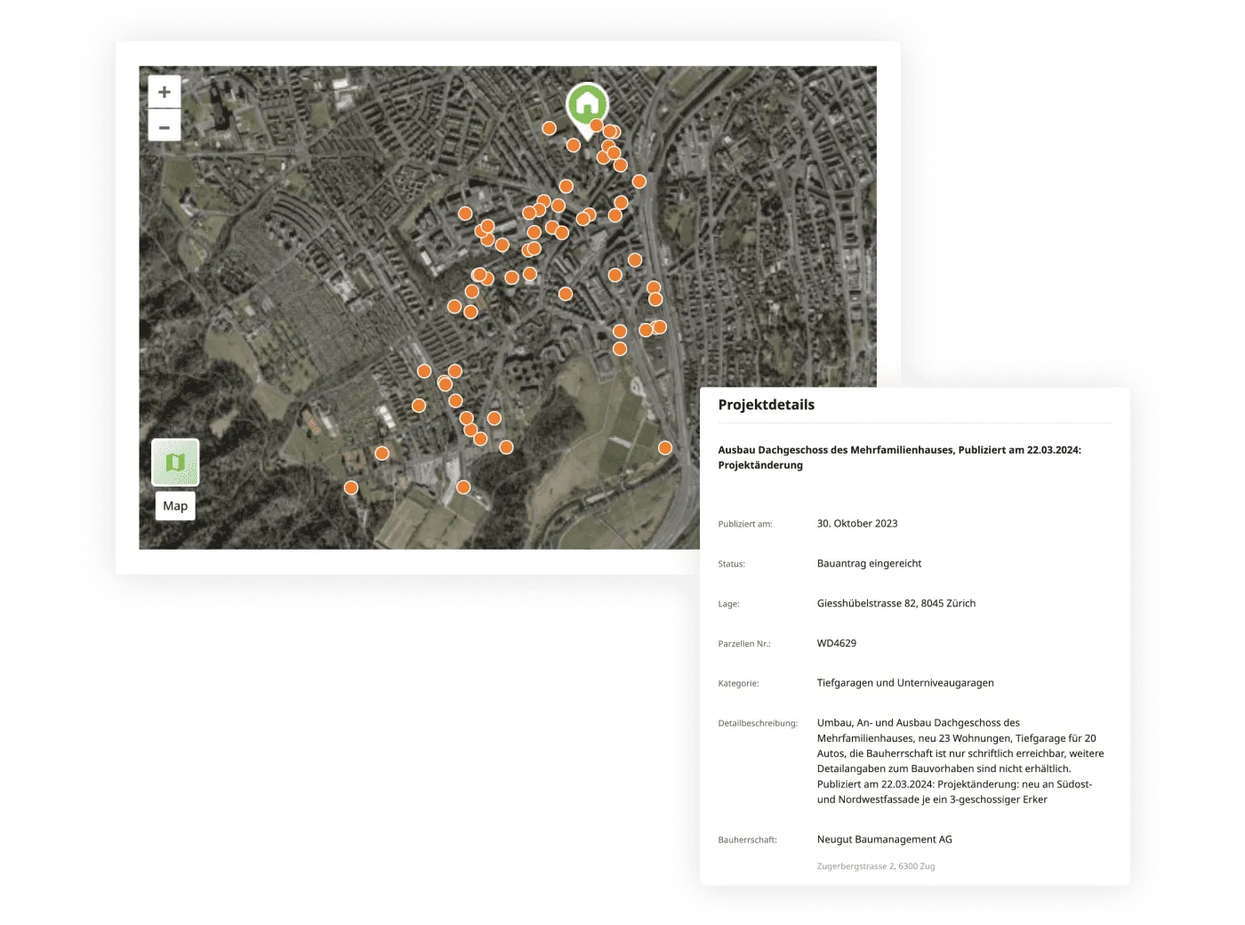 Avec Permis de construire Pro, consultez toutes les demandes de permis de construire autorisées en Suisse et soyez automatiquement informé(e) des nouveaux projets dans votre région.