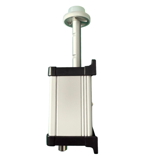The Clarity Dust Module low-cost, affordable air quality sensor, which measures PM10 and coarse particulate matter air pollution, from a left side angle.