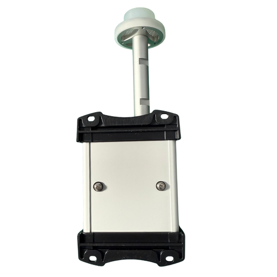 The Clarity Dust Module low-cost, affordable air quality sensor, which measures PM10 and coarse particulate matter air pollution, seen from the back.