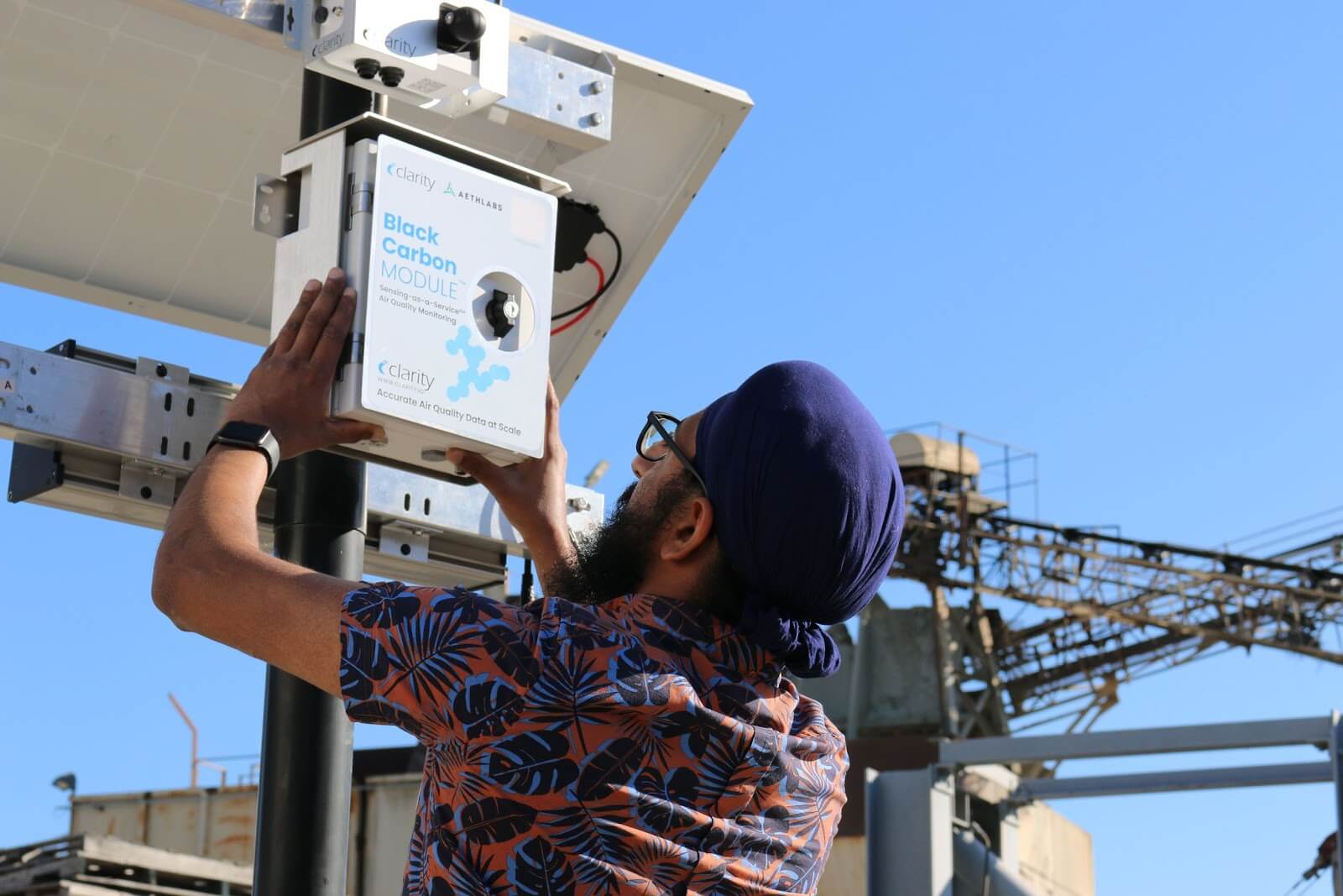 Clarity’s Black Carbon Module being installed against a blue sky background.