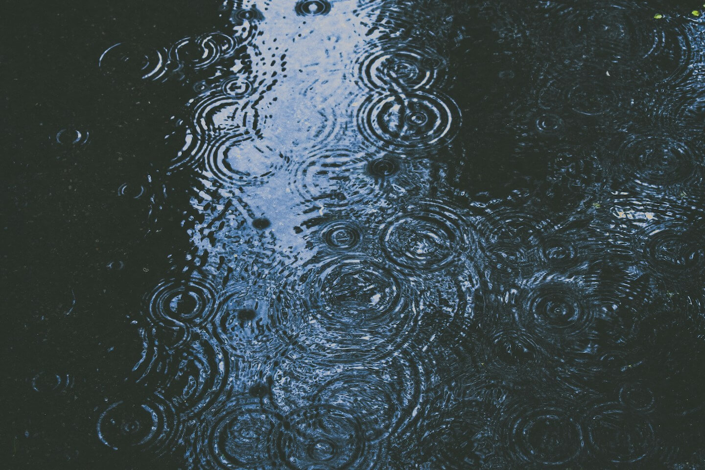 Image of rain hitting water and creating ripples. Image provided by Alex Dukhanov on Unsplash. 