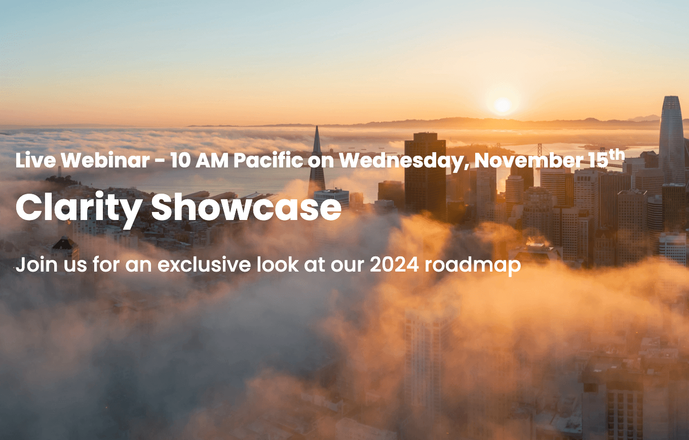 Join our Webinar for an exclusive look at Clarity's 2024 roadmap and the future of air quality monitoring. Register now to interact with our experts, watch real-time demos, and get a sneak peek at our new Aethlabs Black Carbon module coming in Q1 2024. Don't miss this exciting event! 