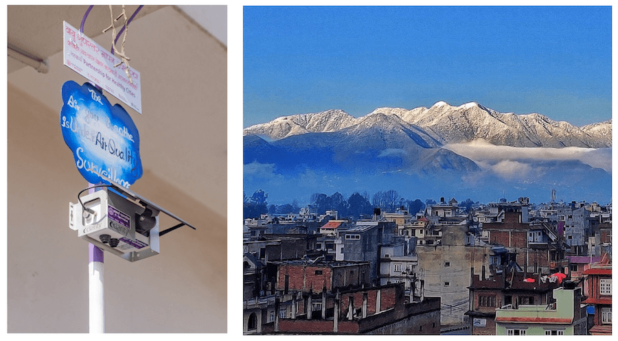 A solar-powered Clarity air pollution sensor installed in Kathmandu, Nepal. 