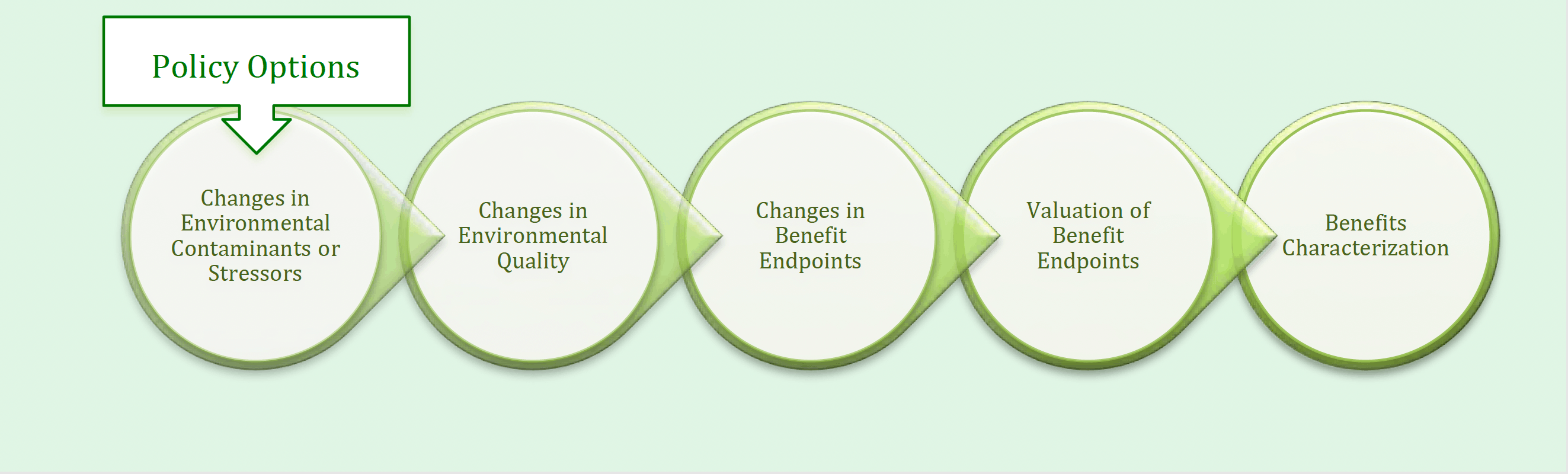 The steps taken to characterize the benefits of environmental policies, including ambient air quality improvement initiatives.