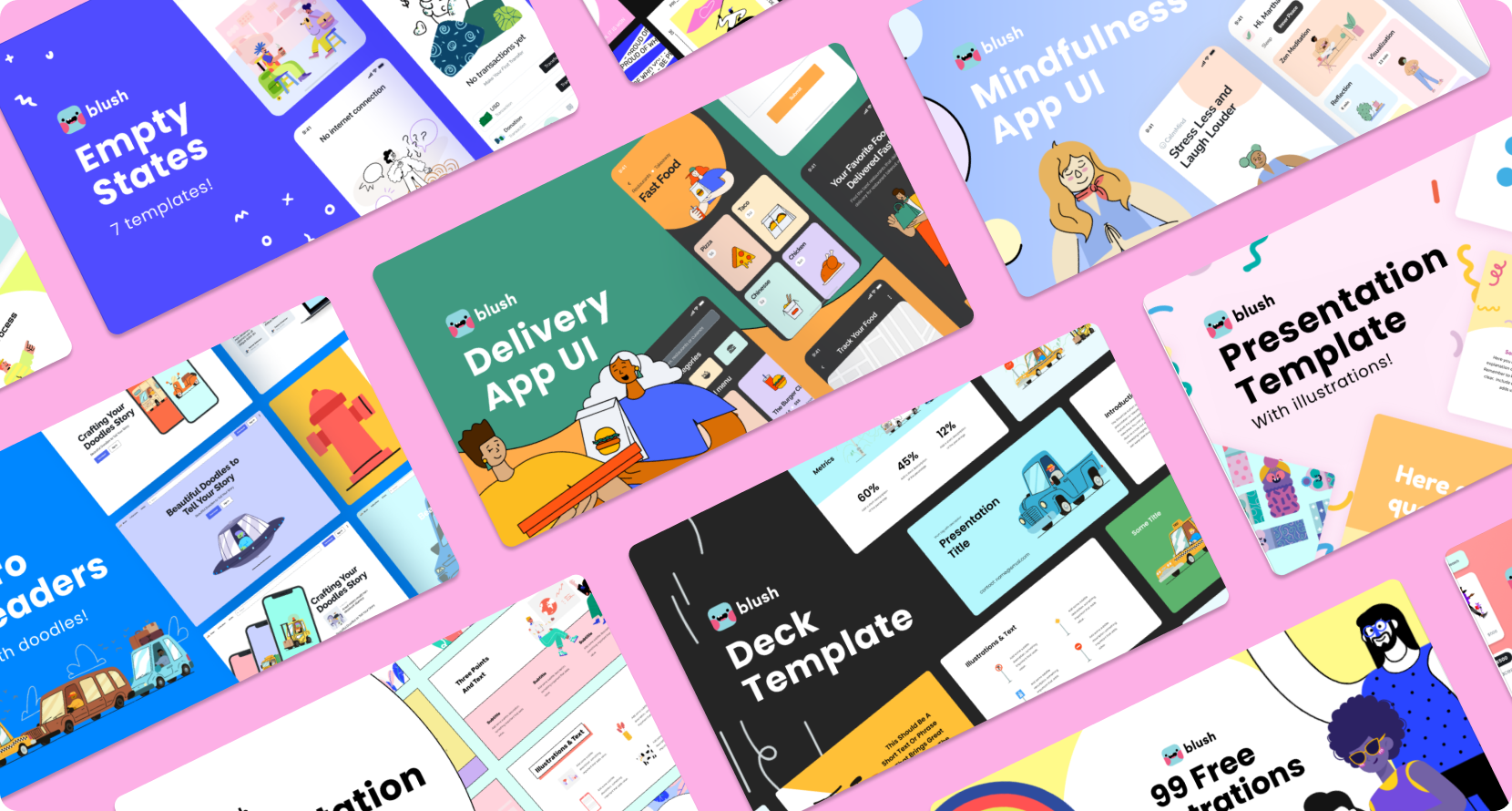 Figma templates with customizable Blush doodles