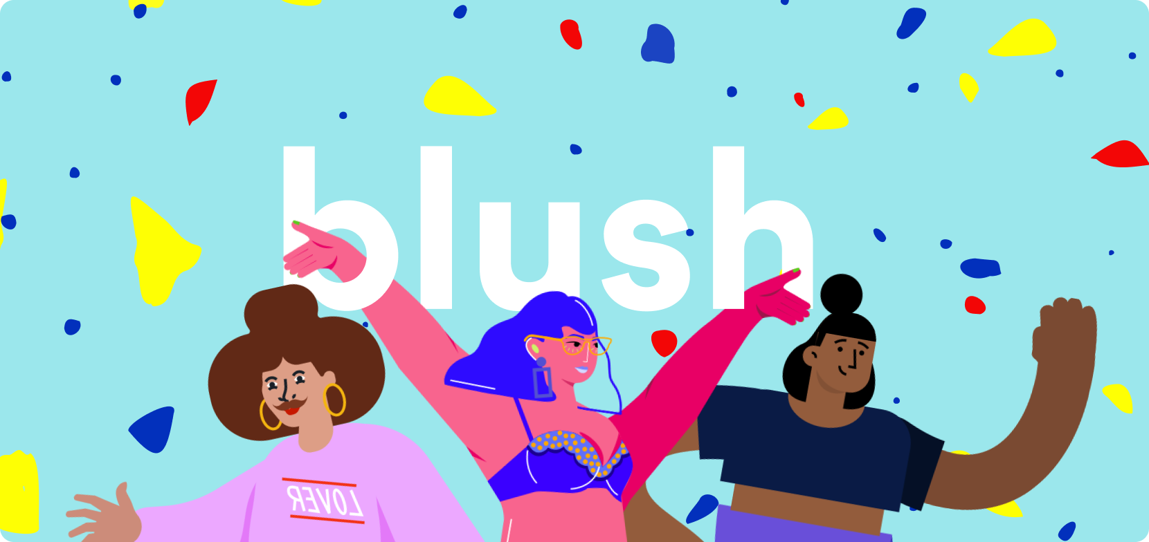 Blush banner with bright colors fun abstractions and cool characters