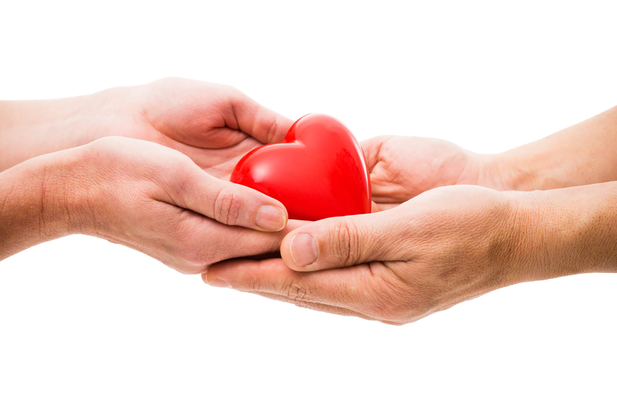 Two hands joined with a heart in the middle. 
