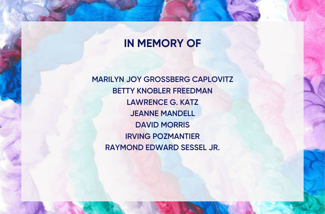 In Memory of Marilyn Joy Grossberg Caplovitz, Betty Freedman, Lawrence Katz, Jeanne Mandell, Irving Pozmantier, and Raymond Edward Sessel Jr.
