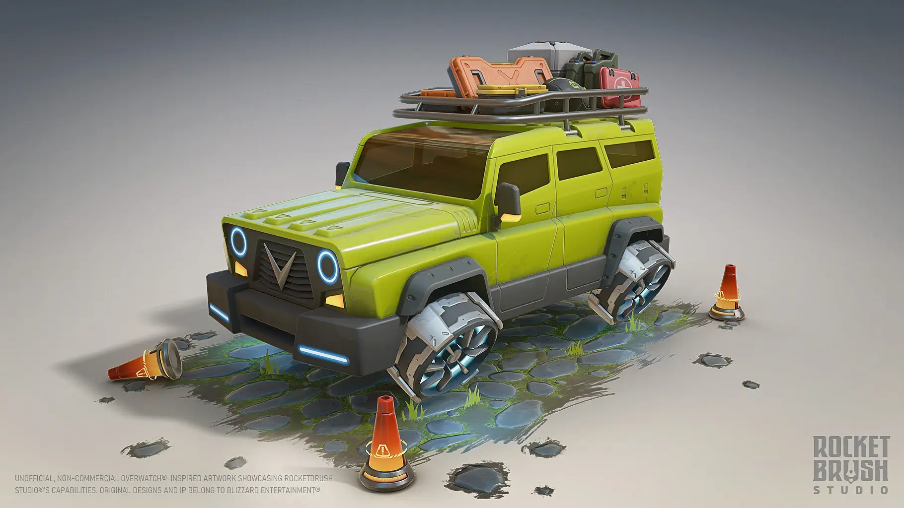 stylized 3D vehicle art with clean geometry, readable shapes and game-ready props