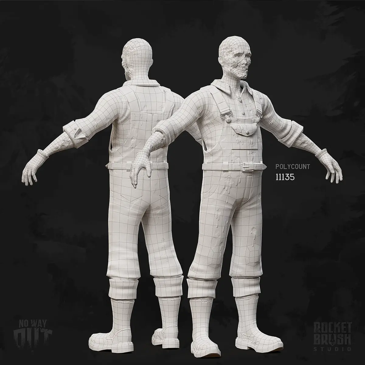 A 3D game character model constructed from visible polygonal geometry, showing a mesh-based structure with defined edges and surfaces.