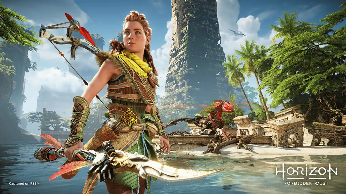 Character of Aloy in realistic style, with lifelike facial features and proportions.