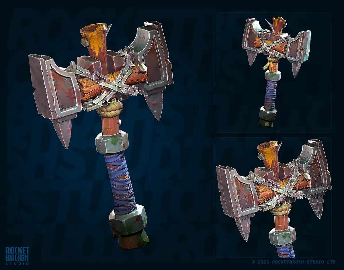 A game-ready model of a fantasy weapon designed for a project by RocketBrush. 