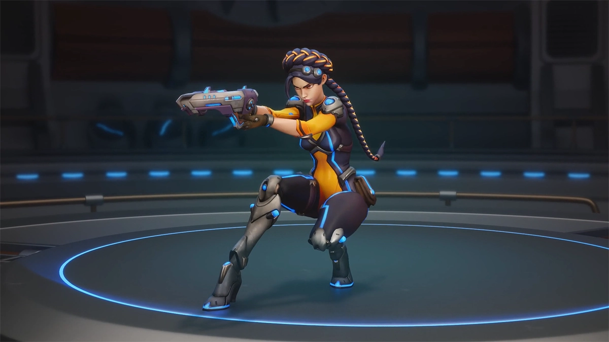 3D character designed by RocketBrush in an action pose.