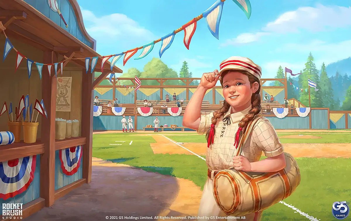 A 2D image of a child in a baseball field in painterly style.