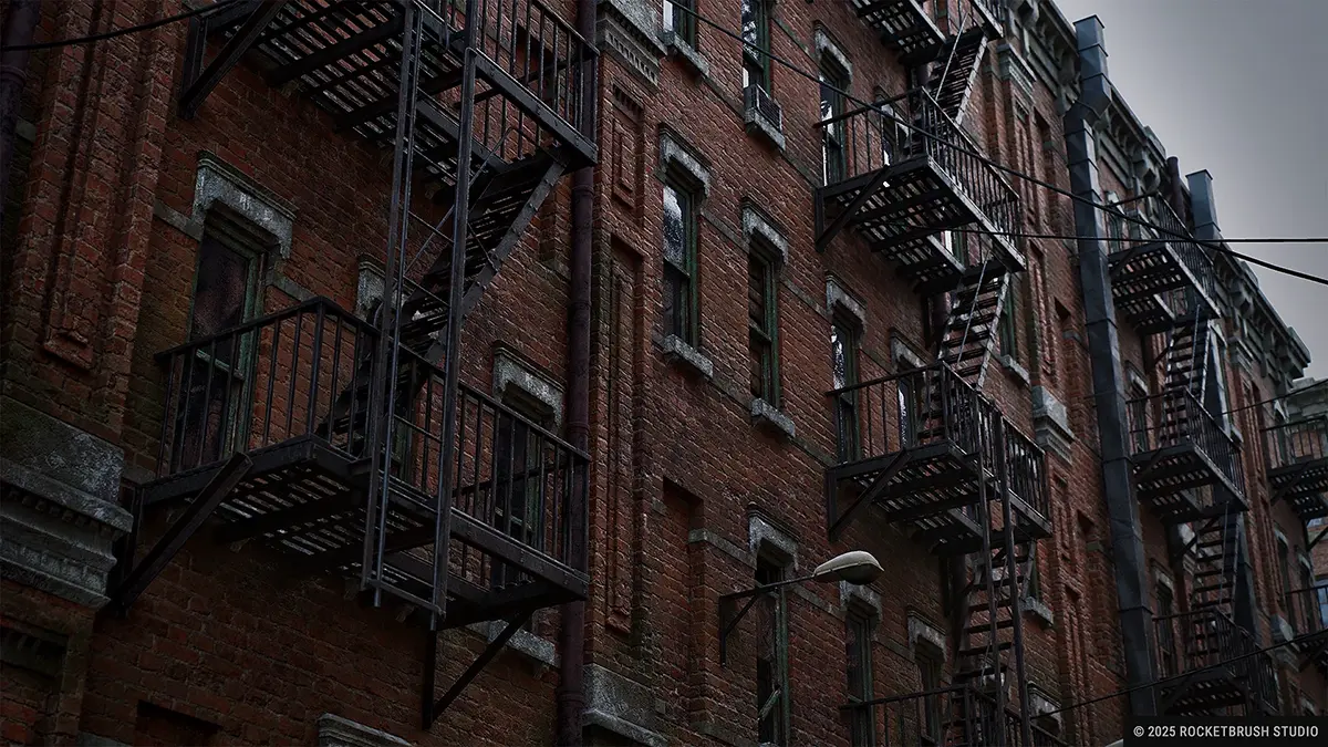 A lifelike abandoned brownstone designed for immersion in 3D – by RocketBrush Studio. 