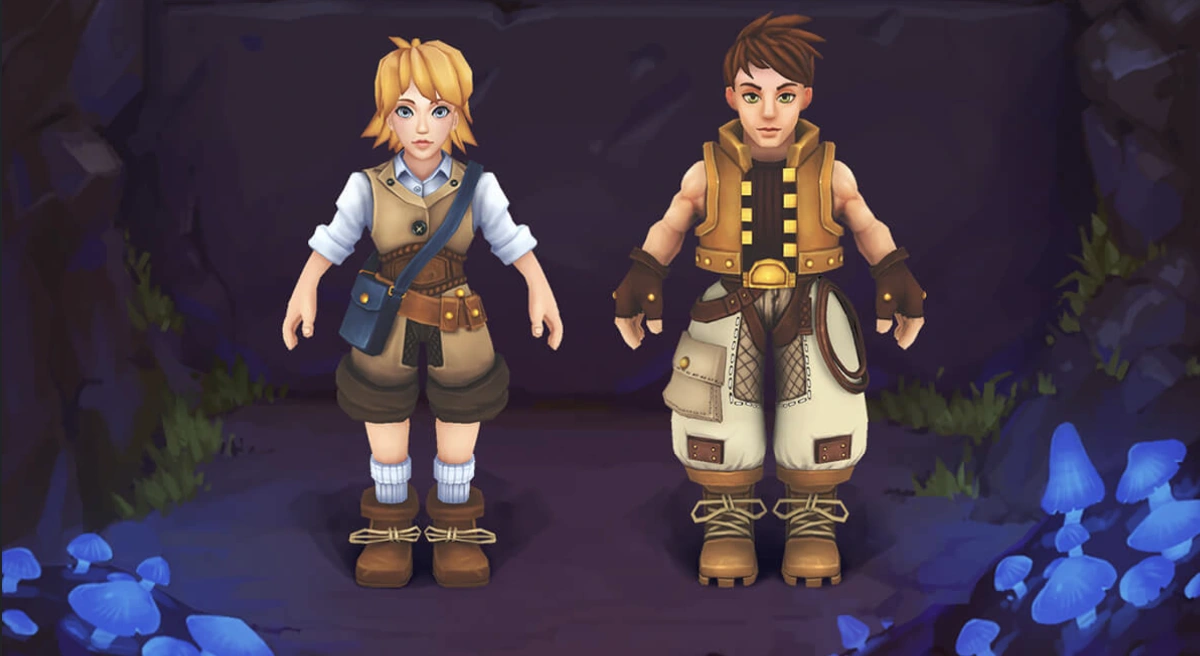 A male and a female 3D model of a playable character for a mobile game.