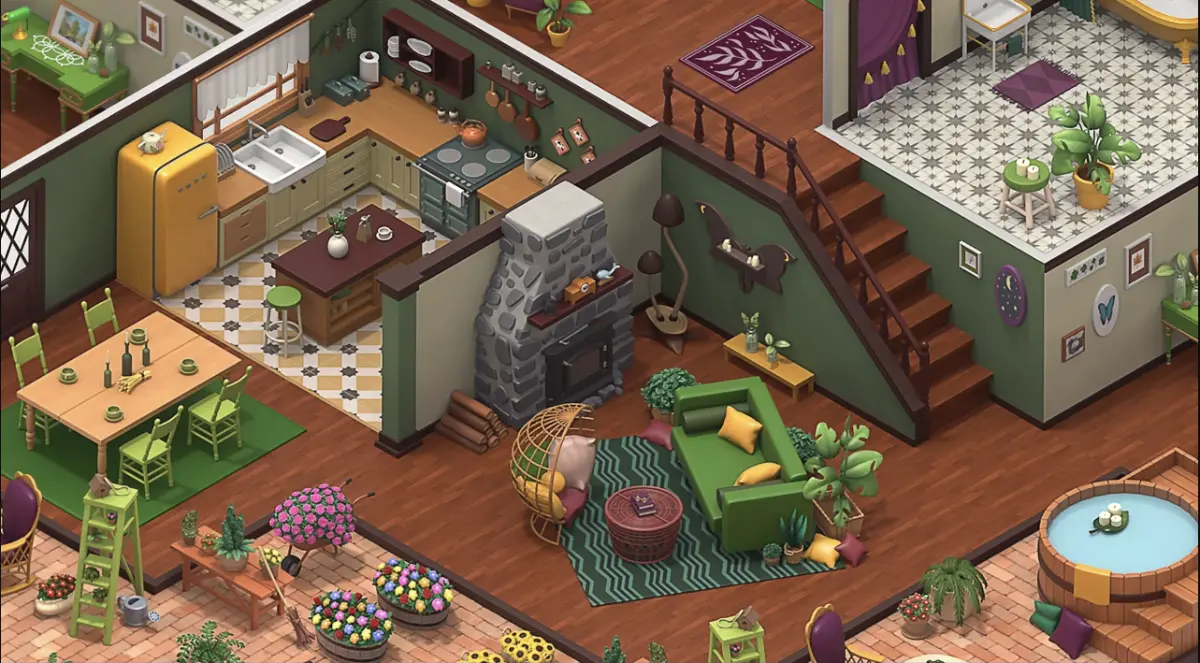 Stylized game environment modeled in 3D for a casual mobile game.
