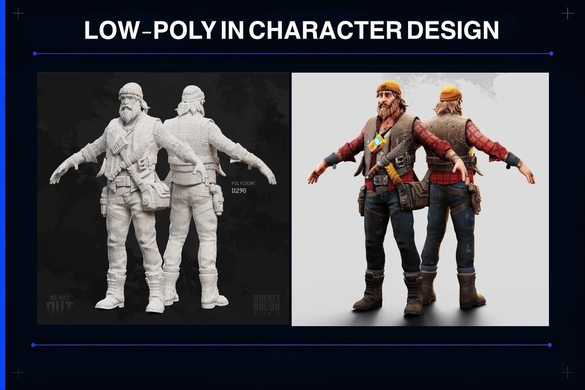 Main Character of the game No Way Out designed in low poly.