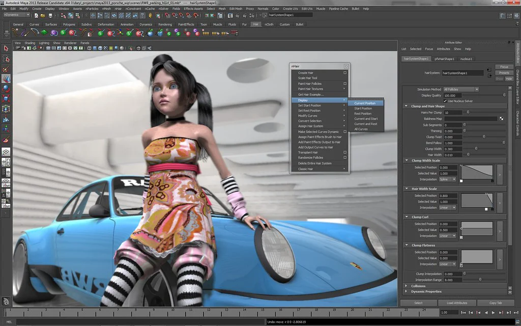 Interface of Autodesk Maya showing a modeled 3D scene.