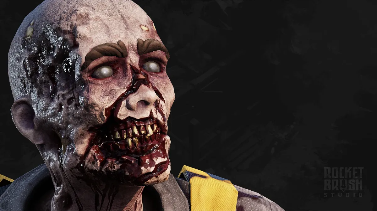 A close up of an NPC face model with wounds and details. 