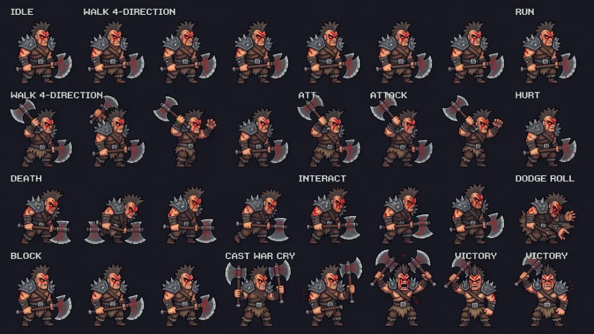 Sprite sheets for different movements of a character.