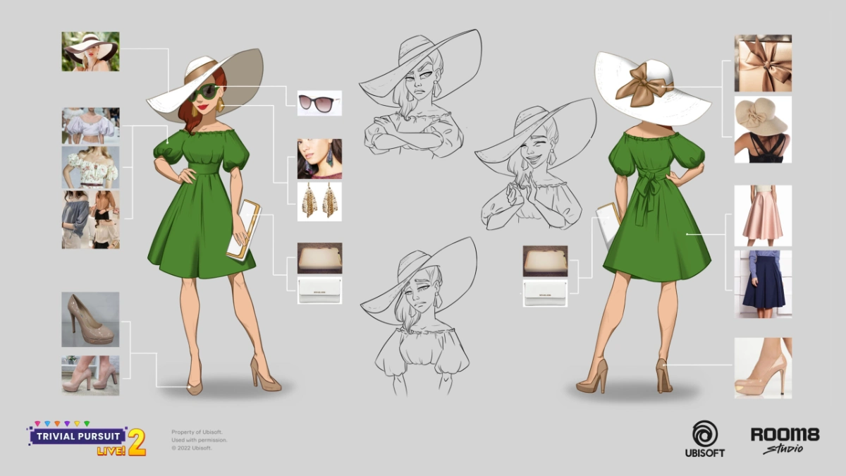 A stylized character with detailed references to their outfit.