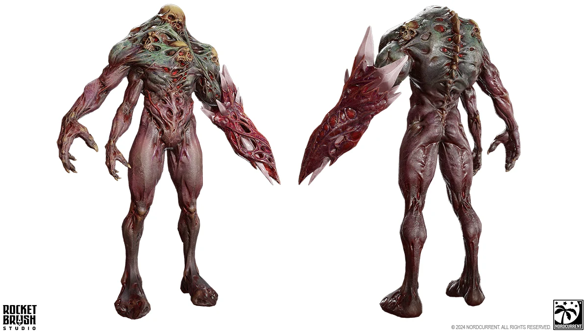 Two sides of a horror creature in a semi-realistic style.