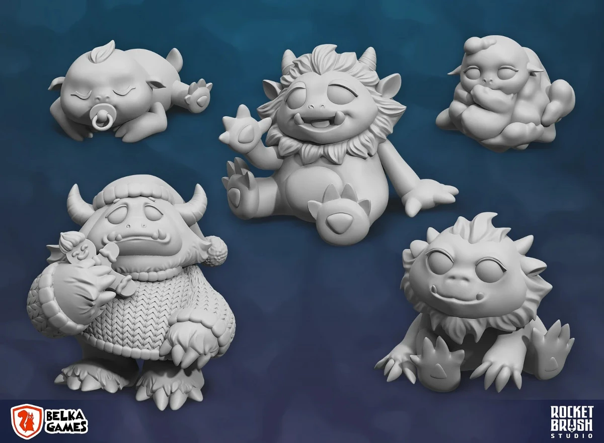 5 different 3D characters in the same cartoon style but with different details.