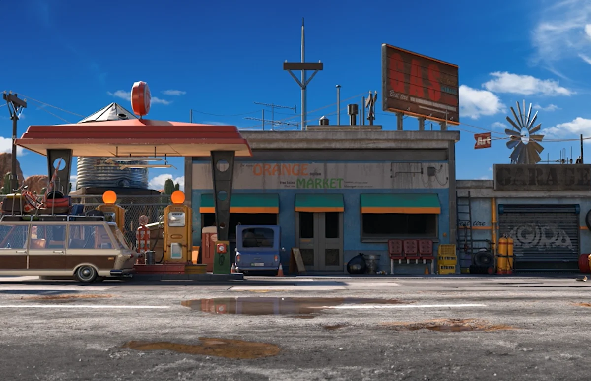 A screenshot of a semi-stylized 3D environment created using a modular approach.  