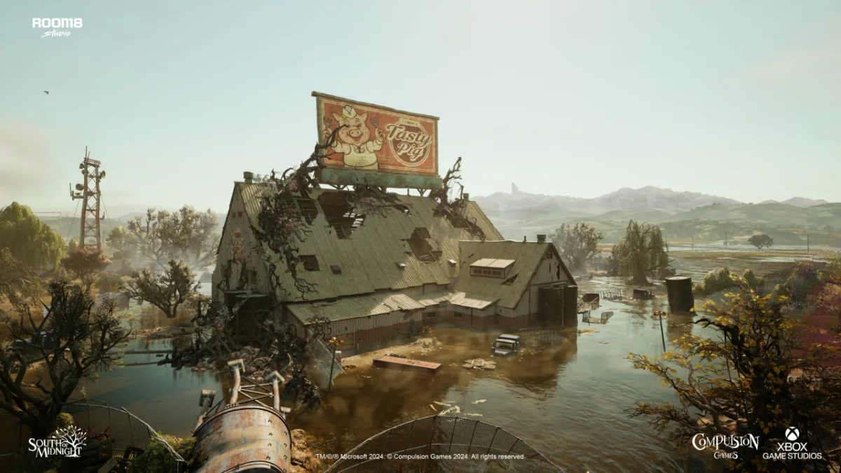 A 3D game scene featuring a detailed environment. 