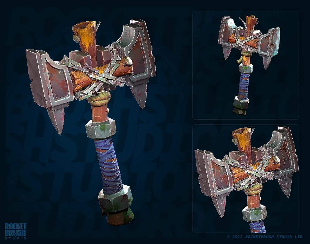 A heavy axe designed in low-poly 3D.