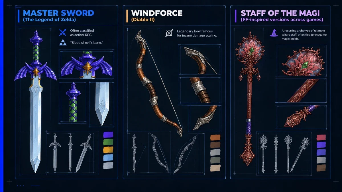 An overview of some of the most famous in-game weapons.