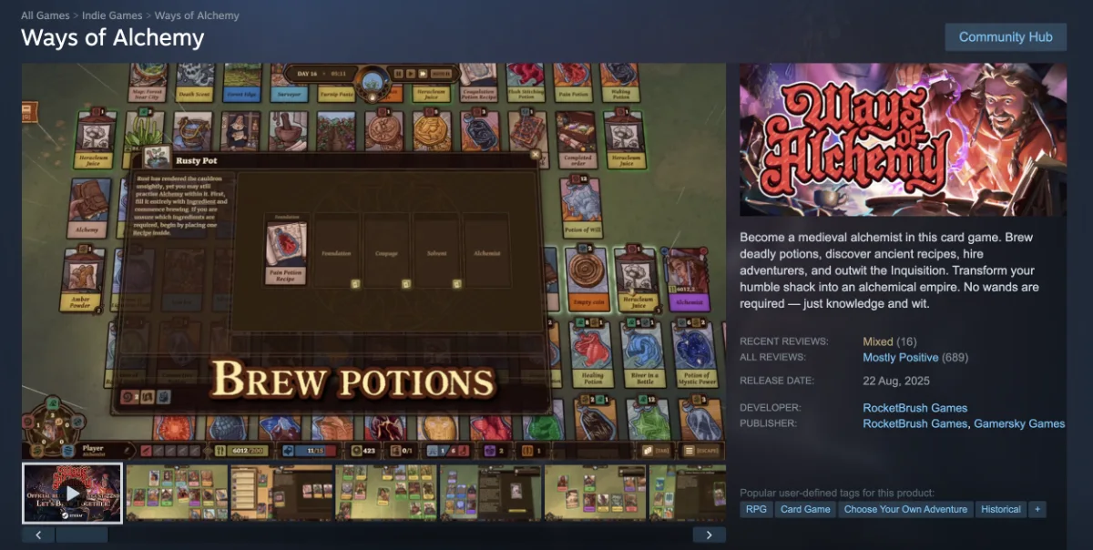 A Seam store page for Ways of Alchemy.